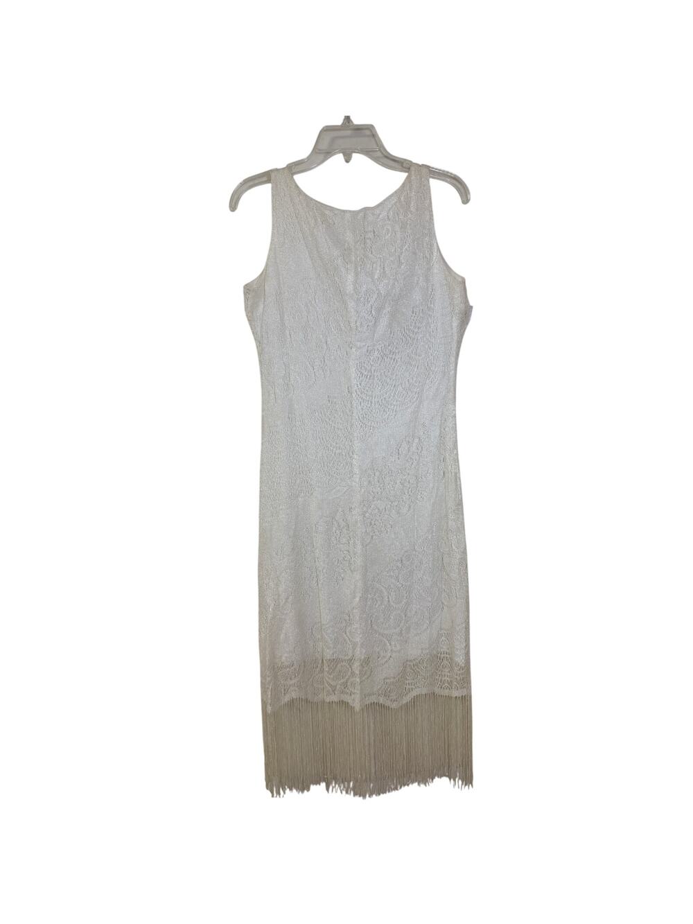 Vintage Y2K Breakin' Loose Size 13/14 White Lace Dress with Fringe Hem, Flapper